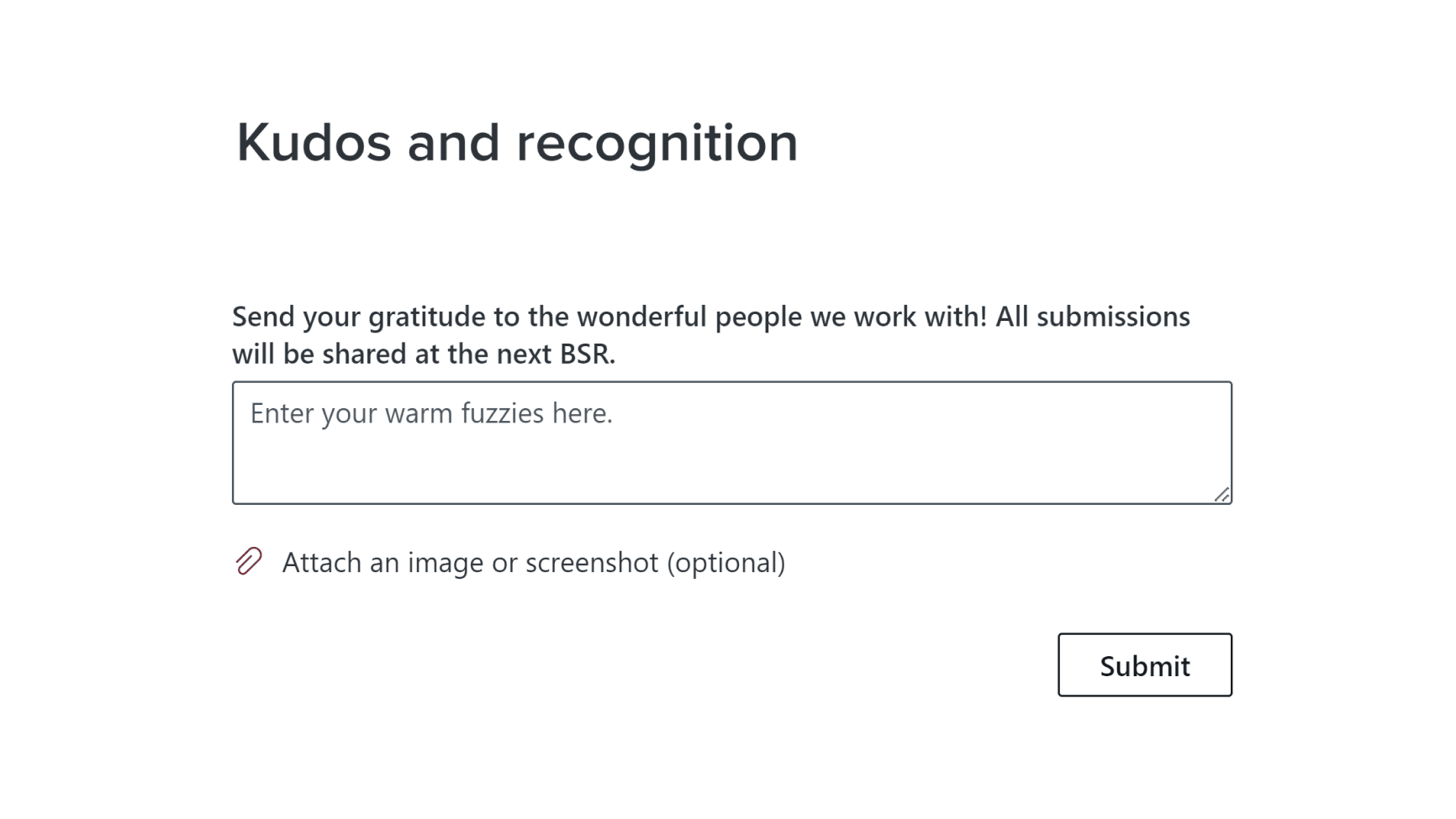 Image of the Microsoft form that Habanero employees use to input kudos and recognition.