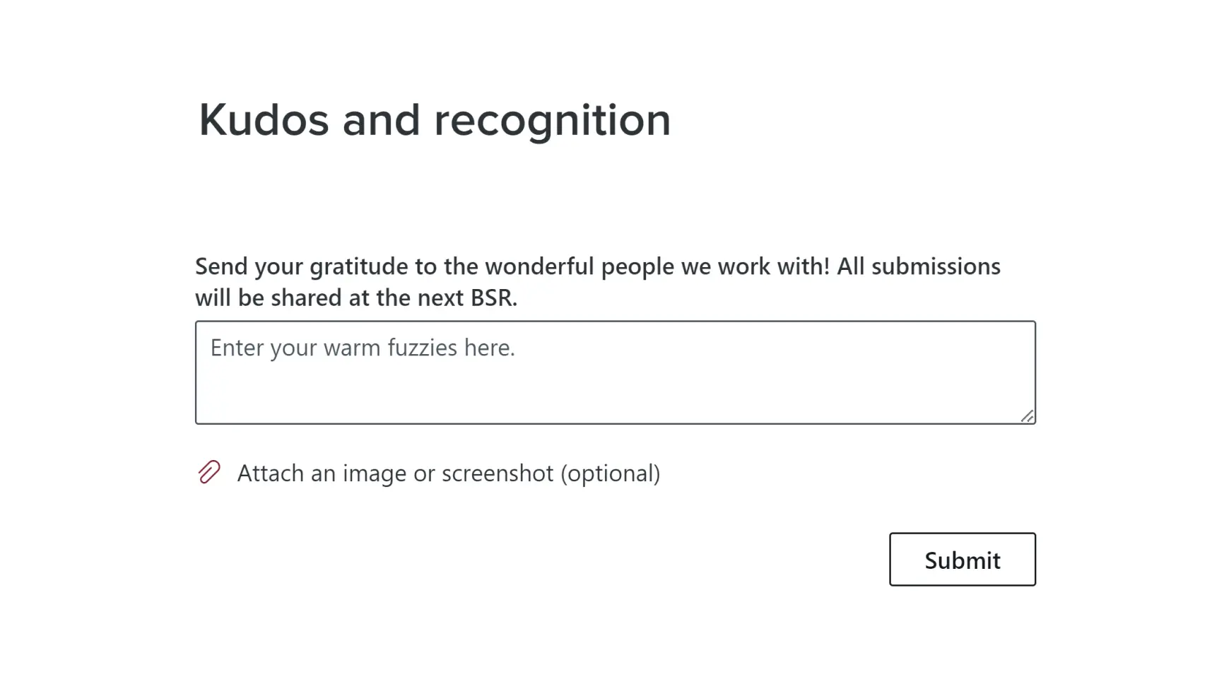 Image of the Microsoft form that Habanero employees use to input kudos and recognition.